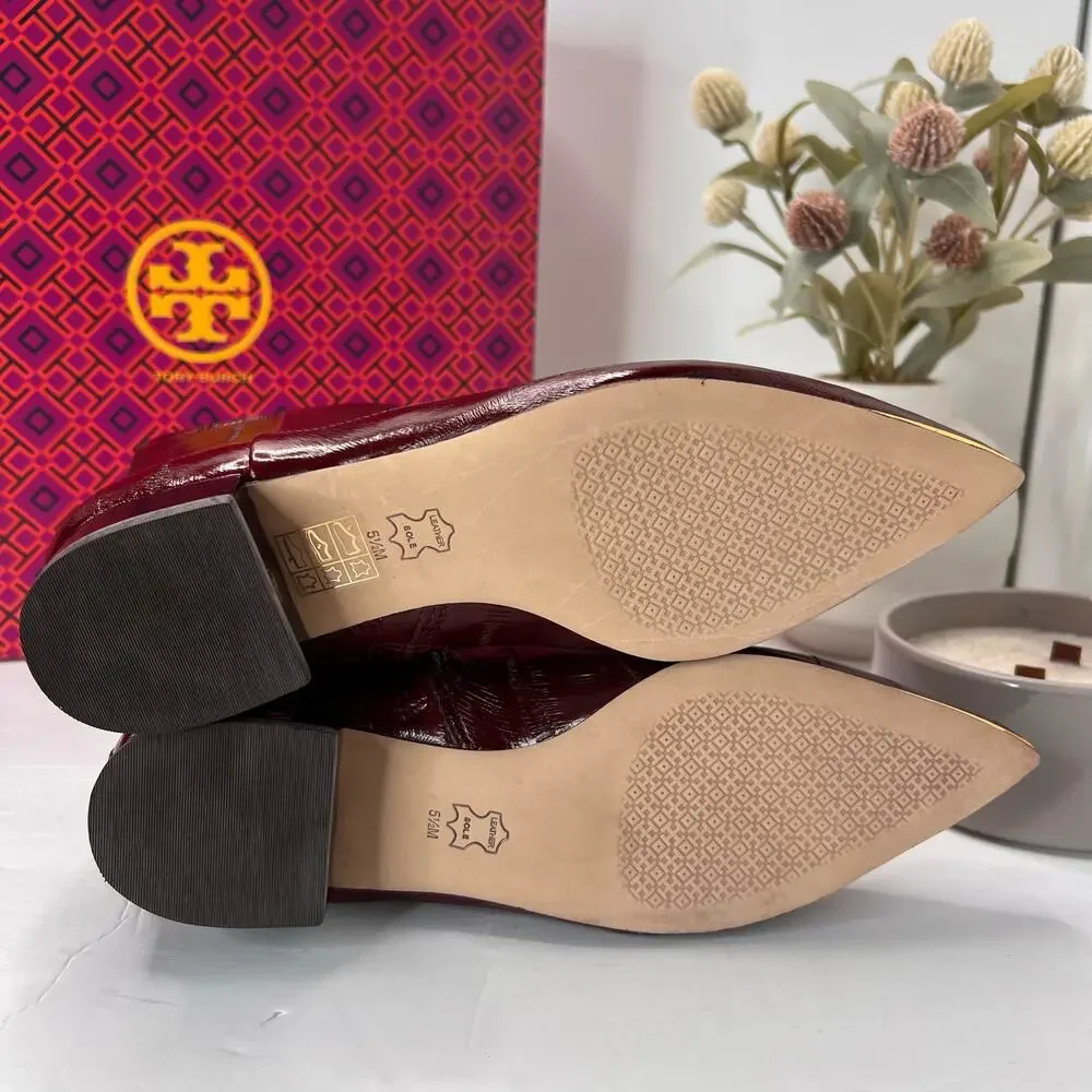 Tory Burch Lila 25mm Eel Leather Bootie Side Zip Wine Women's 5.5M NWB